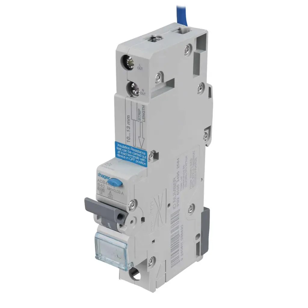 Hager 40A, 30mA  Type A RCBO  