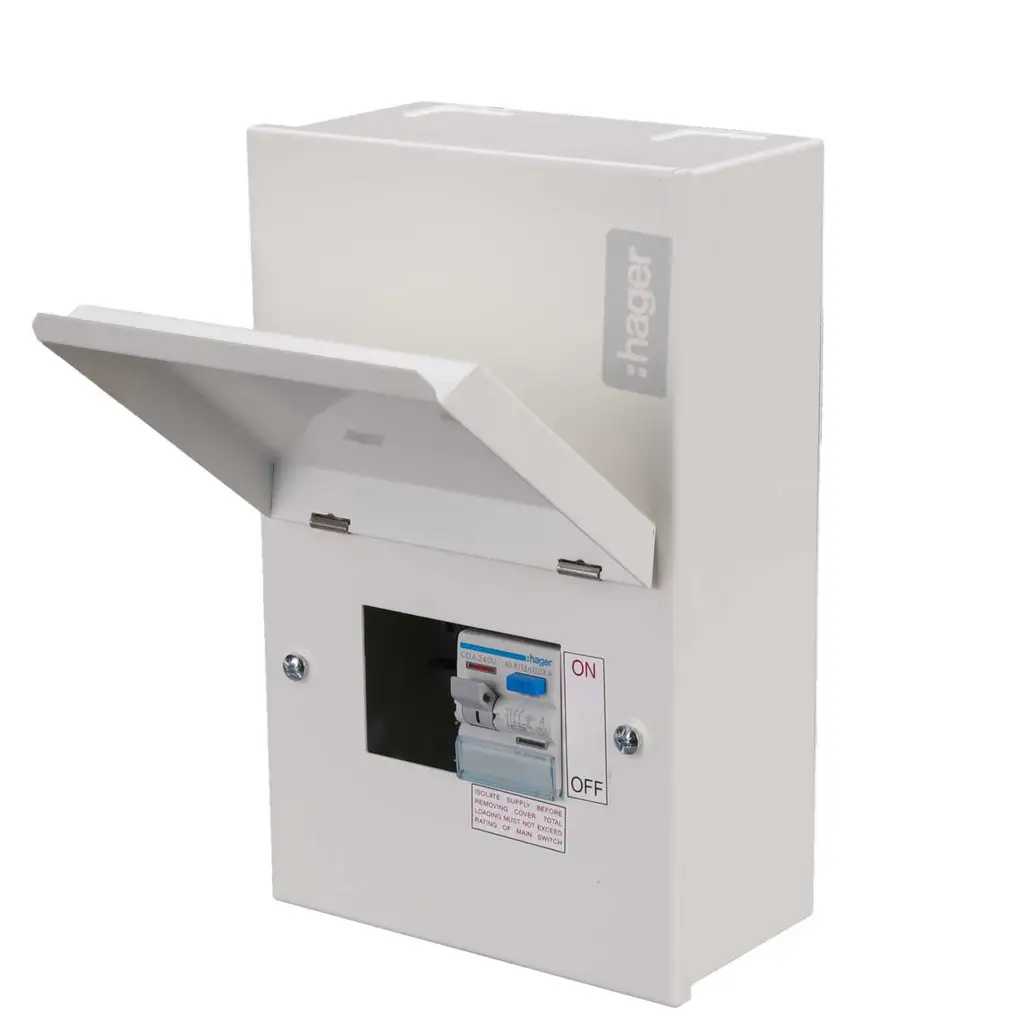 Hager 2 Way 40A 30mA Type A RCD Incomer Metal Clad Consumer Unit