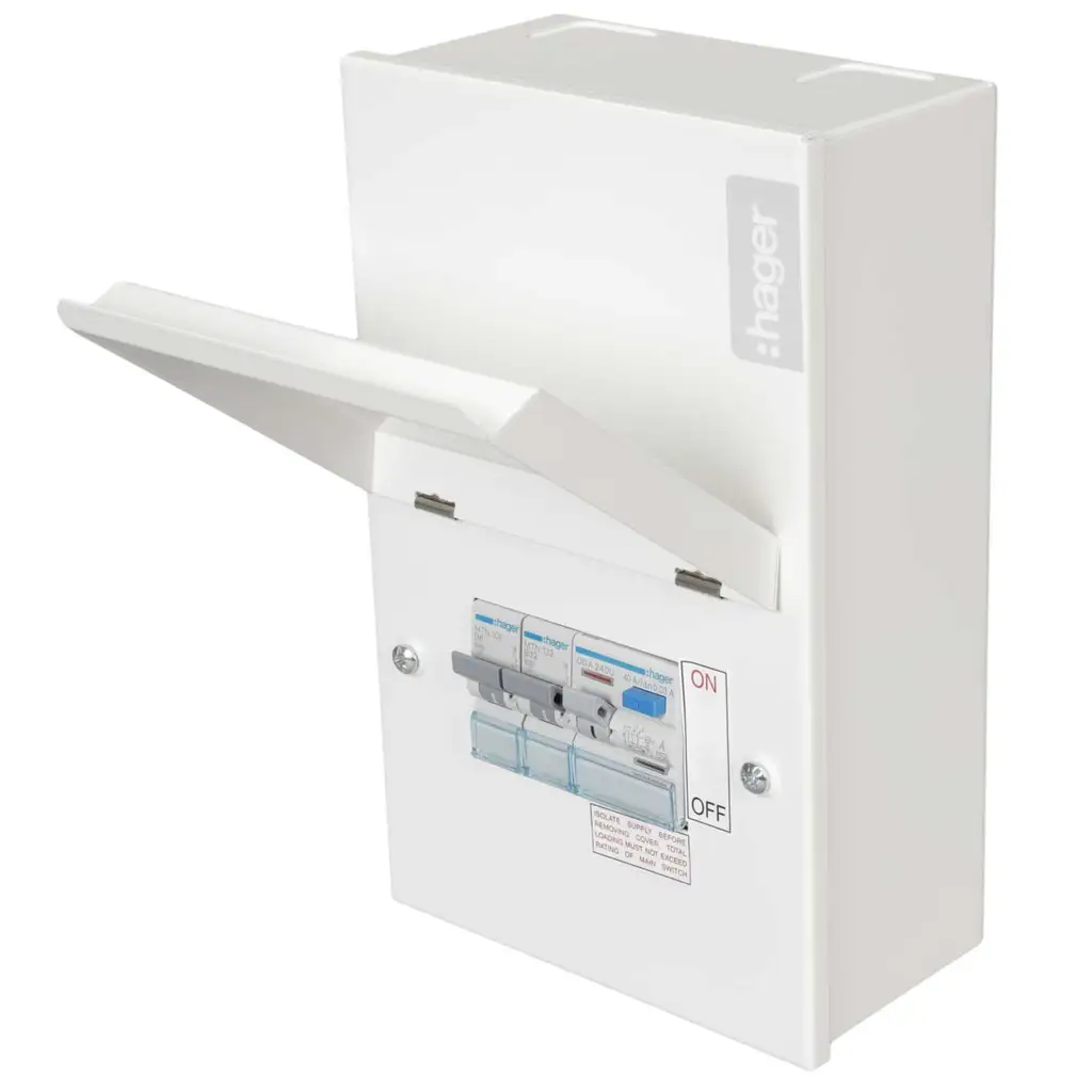 Hager Metal Clad Garage Unit with 40A Type A RCD and 6A and 32A MCB