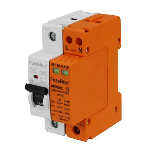 [SPDCUKITT2] FuseBox 32A SPD 1 Module NPE Inc Cables & 32B Type MCB  
